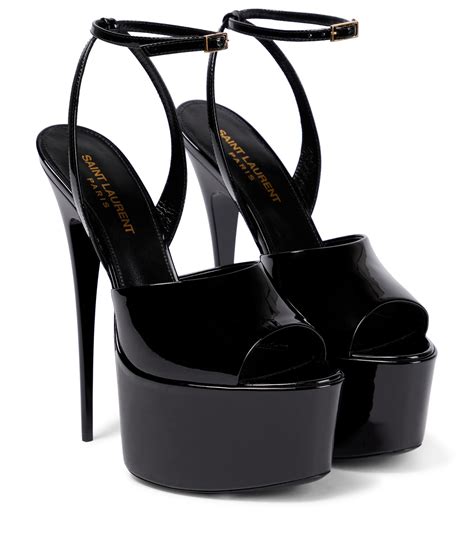 Saint Laurent Black Kika Platform Sandals In Patent Leather